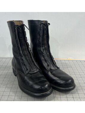 Black Leather Military Combat Flight Boots Zip/Lace Sz. 9 Vintage Vietnam Era